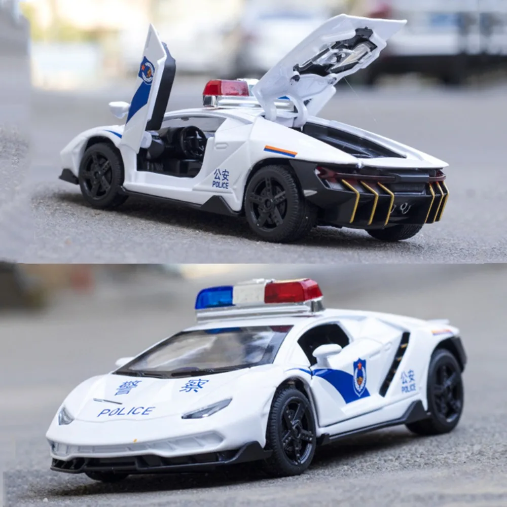 1/32 LP770-4 Toys Model Car Die Cast Alloy Police Cars Metal Body Rubber Tires 3 Door Can Opened Sound Light Vehicles Collection