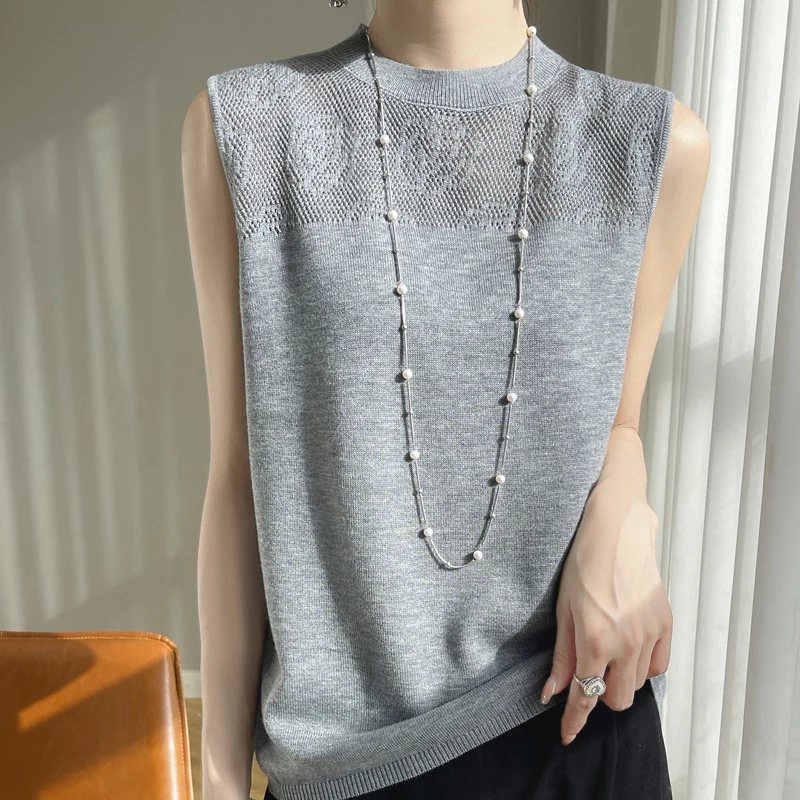 

Hollow Hook Flower Round Neck Imitation Wool Sleeveless Vest Knitted Top For Slimming And Versatile Camisole Temperament