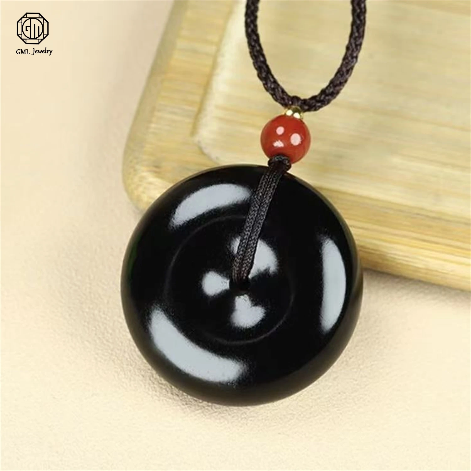 

Natural Hetian Black Jade Peace Lock Pendant Black Mutton Fat Jade Donut Ring Unisex Gemstone Necklace Premium Jewelry Gift