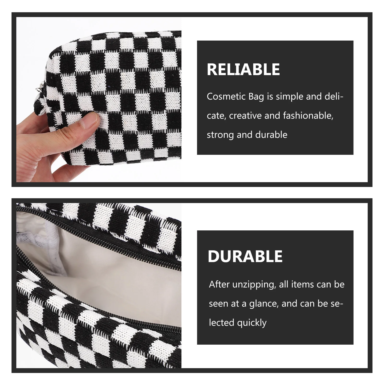 

Spacious Checkered Makeup Bag Woolen Yarn Pouch Travel Toiletry Bag Portable Organizer for Toiletries Daily Essentials