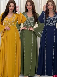 Eid muzułmańska sukienka dla kobiet sukienki imprezowe Jalabiya haft Ramadan Maroko dubaj Abayas Kaftan Islam Vestidos largos długa szata