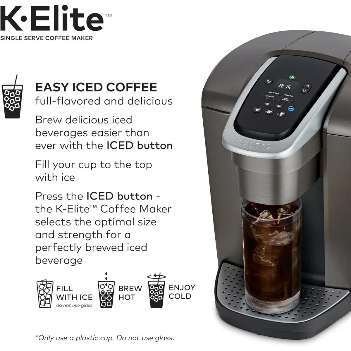 Keurig K-Elite Single-Serve K-Cup Pod, cafeteira, ardósia escovada, 12 oz. Brew Tamanho