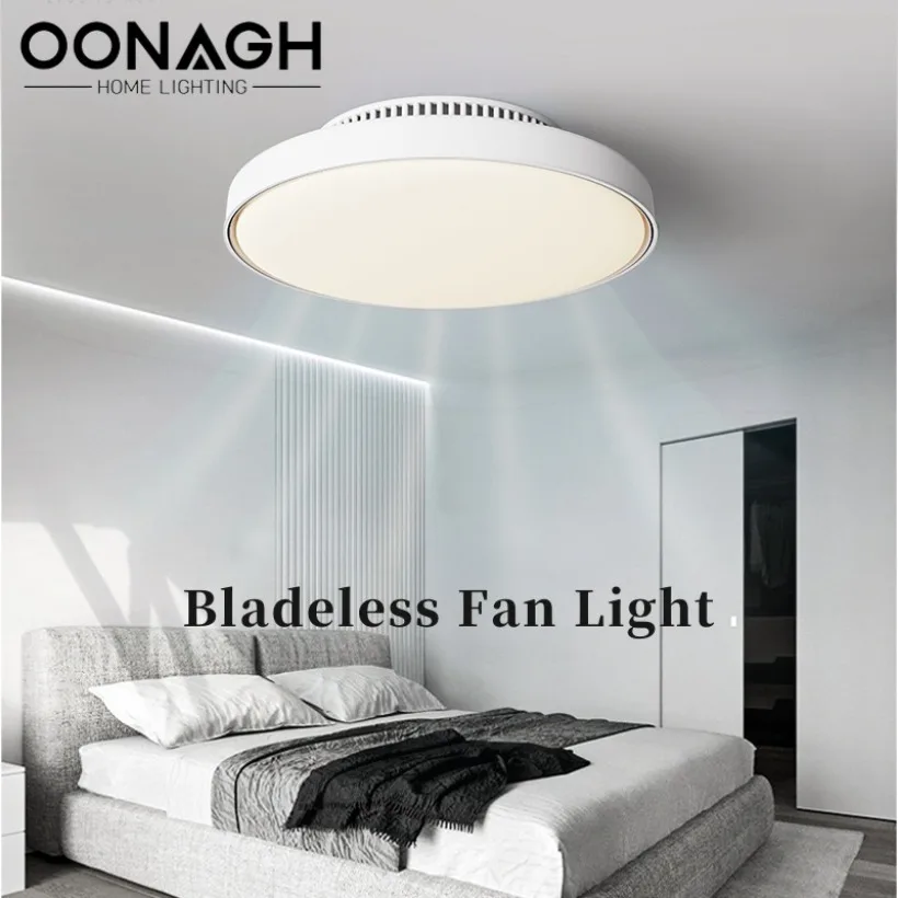 

New LED Ceiling Fan Light Invisible Bladeless Remote Control Dimming Electric Fan Living Room Bedroom Home Decoration Light