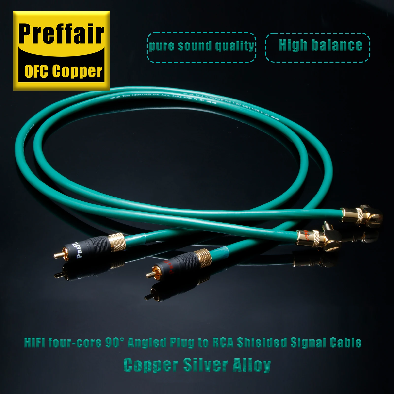 Hifi RCA Cable Gold Plated Angle to Straight Plug OFC Silver Alloy Audio Video Cable PE Shield Interconnect Signal Wire