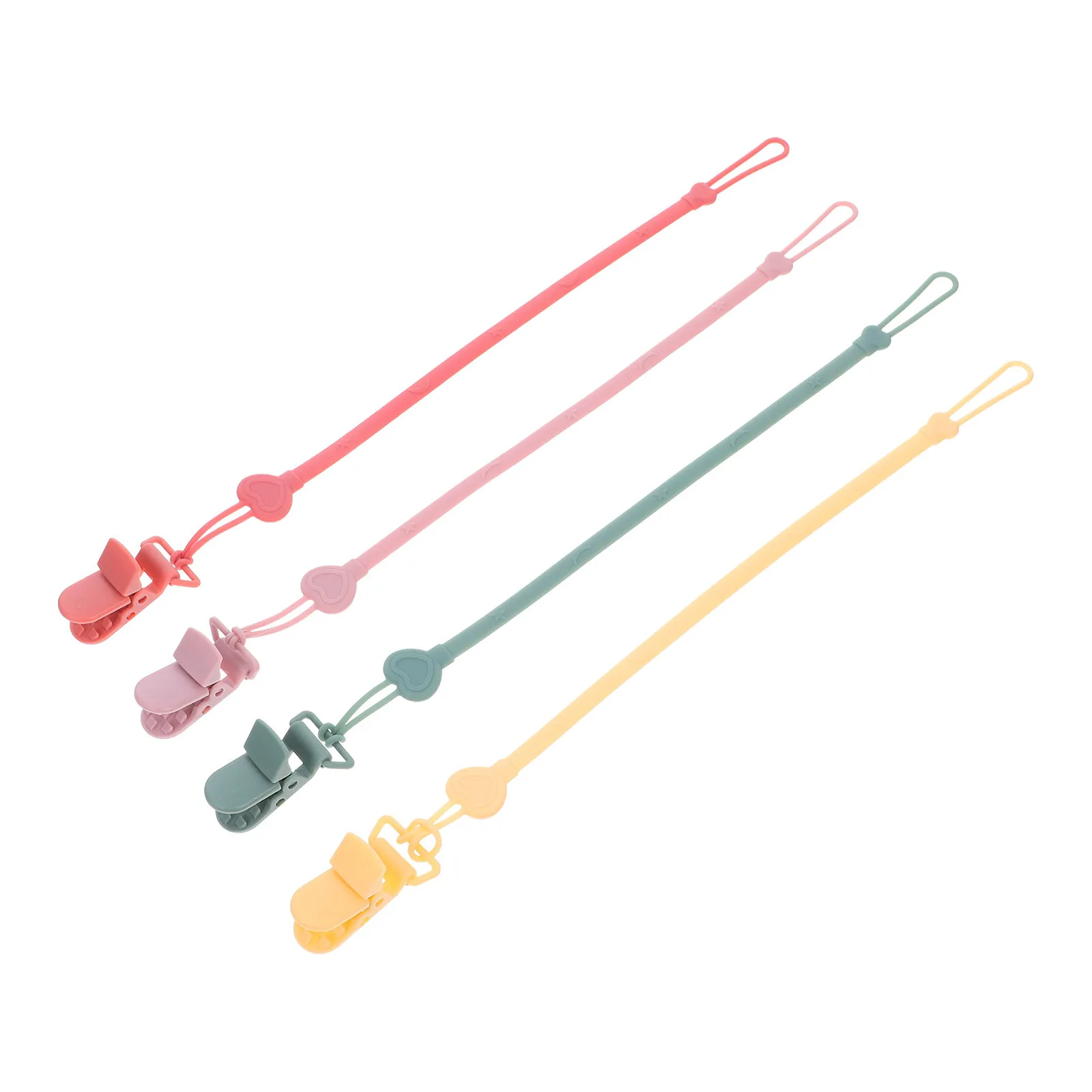 

4 шт., зажим для детской соски, силиконовый держатель в форме сердца, анти-потерянные зажимы для облегчения прорезывания зубов для коляски, путешествий, дома, веревка для пустышки