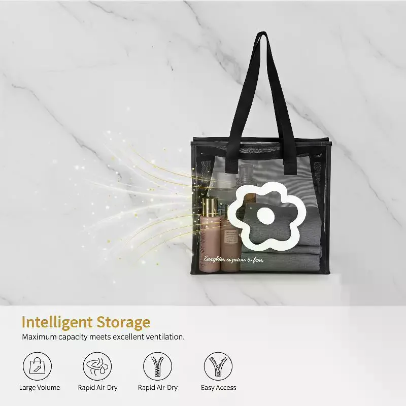 Fashion Clear Beach Tote Bag with Zipper Flower Cartoon Wash Bag Nylon Mesh Transparent Bag Woman