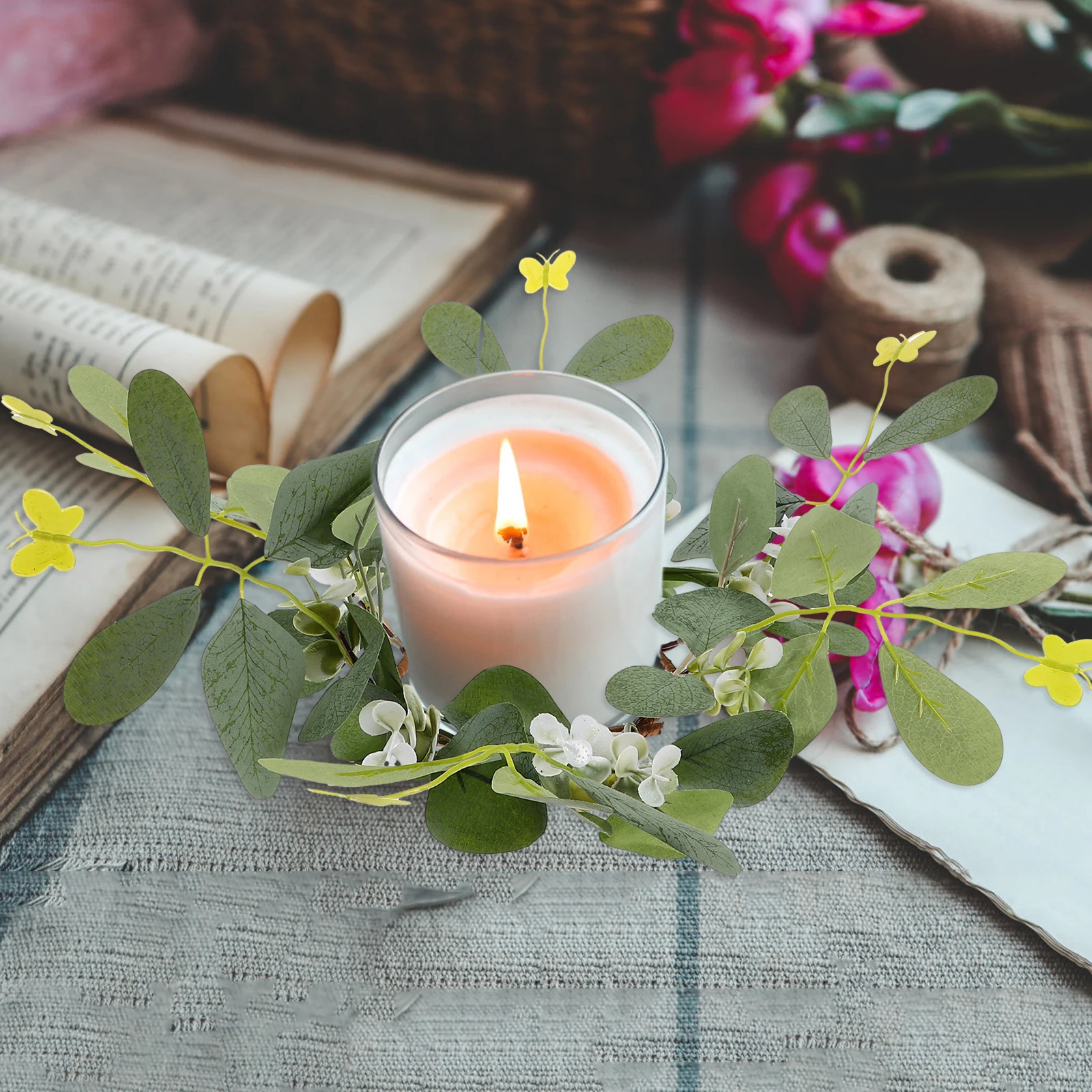 

Artificial Garland Candlestick Decoration Wreath Boxwood Fake Flower Arrangement Silk Cloth Greenery Ornament Festive Ornaments