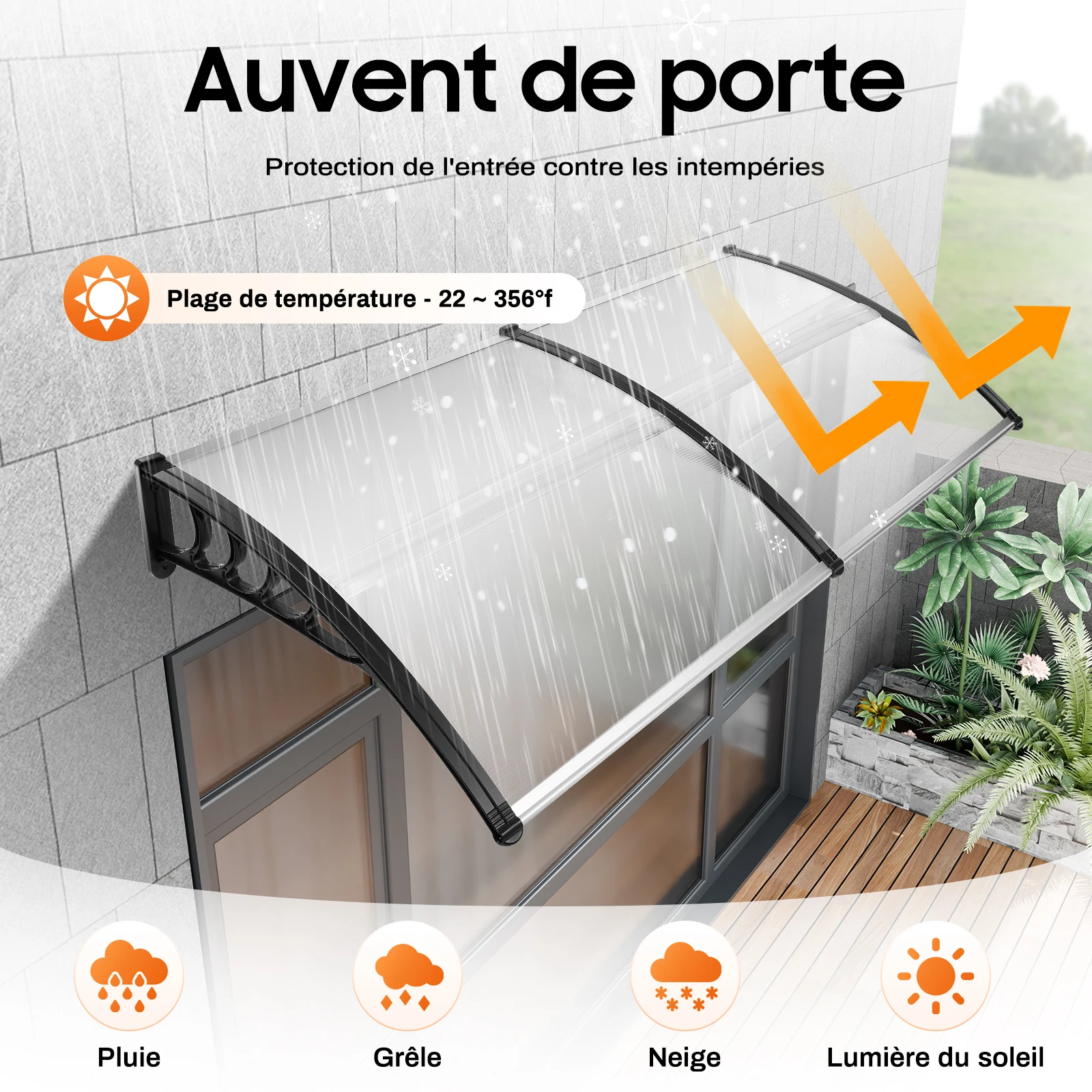 2026 Neu 90x200cm Wandmontierte Bogenförmige Überdachung aus Klarem Polycarbonat PC Moderne Design-Markise Wetterfester Sonnenschutz Regenschutz für Außenterrassen B1 Flammhemmend – Detail 4