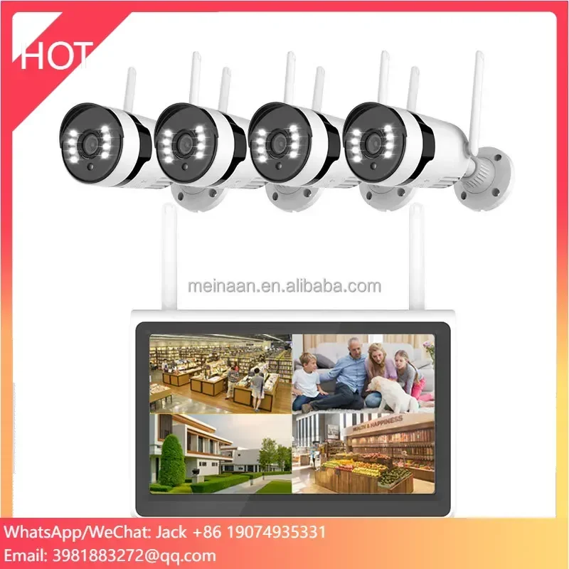 Eseecloud 3MP 10 ''LCD 4CH Wireless WiFi Sistema di telecamere di sicurezza domestica Wireless WiFi CCTV NVR Kit Telecamere Sistemi di sorveglianza