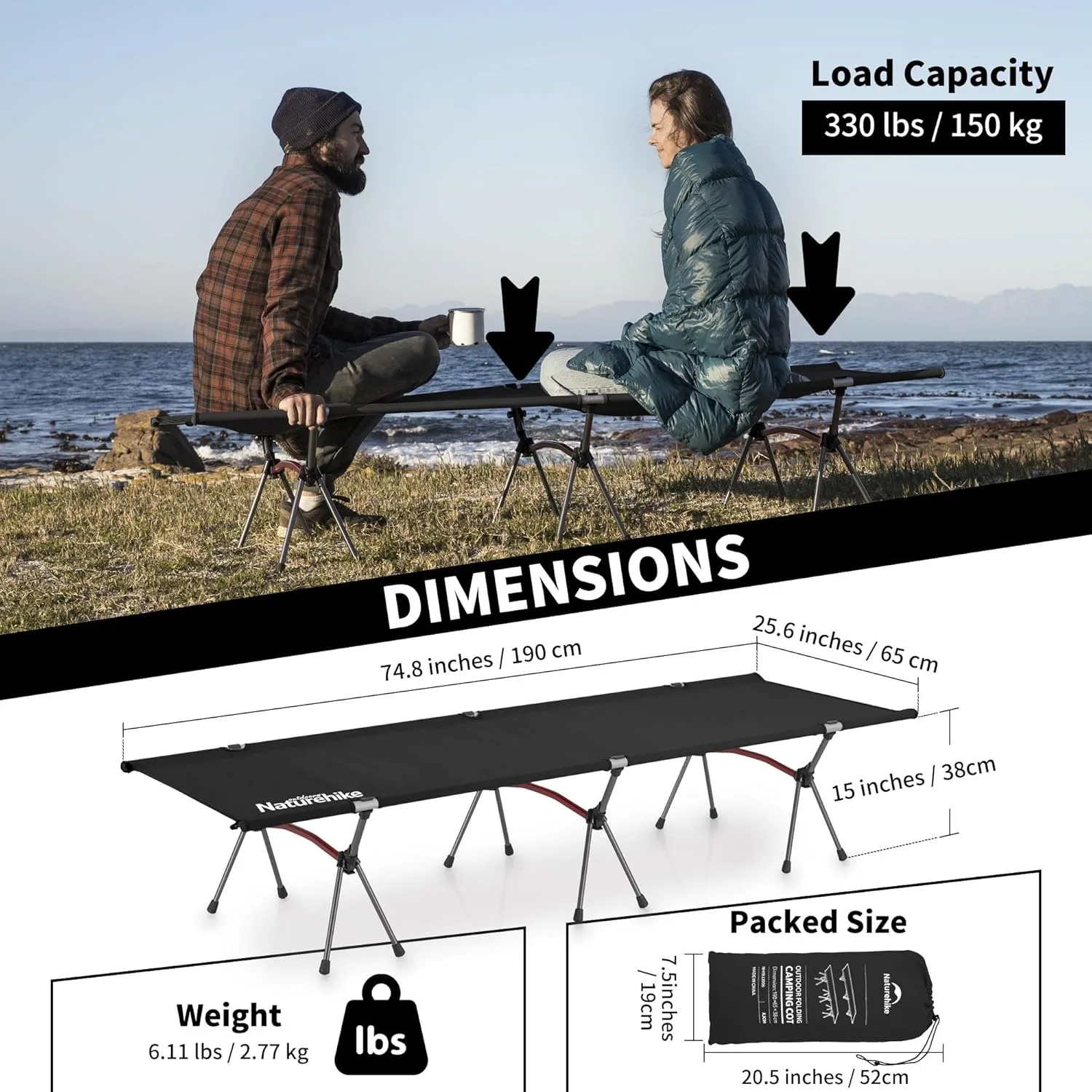 Naturehike Folding Camping Cot Height Adjustable Ultralight Backpacking Cot Portable Outdoor Travel Camping Bed Tent Bed view 4
