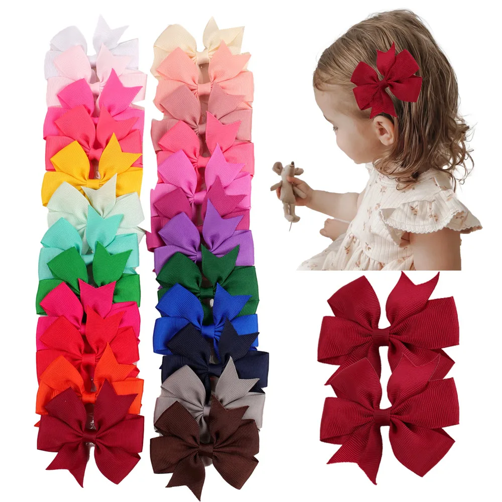 24pcs/set Solid Grosgrain Ribbon Hair Bows With Clips For Girls Small Bow Hairpins Children Handmade Hairgrips Hair Accessories