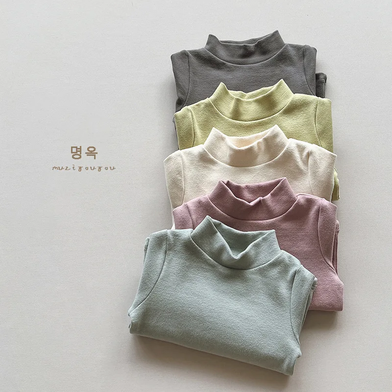 Shirt Autumn Winter New Cotton Cashmere Elastic Top Medium and Small Children's Versatile Shirt Baby Clothing