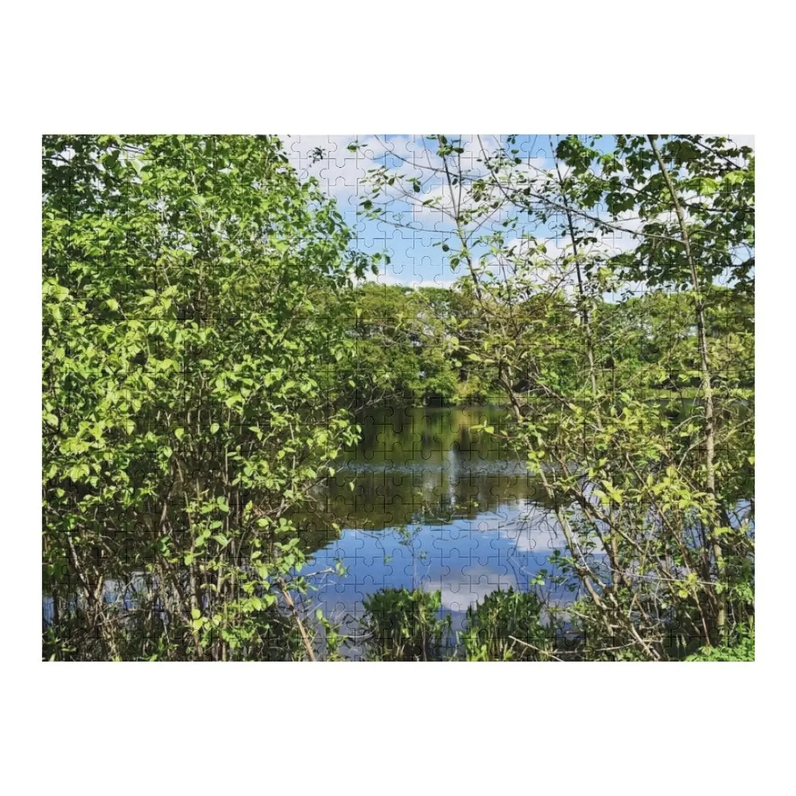 

Парковый пруд с видом через деревья Пазл на заказ Детский подарок Деревянный пазл с животными