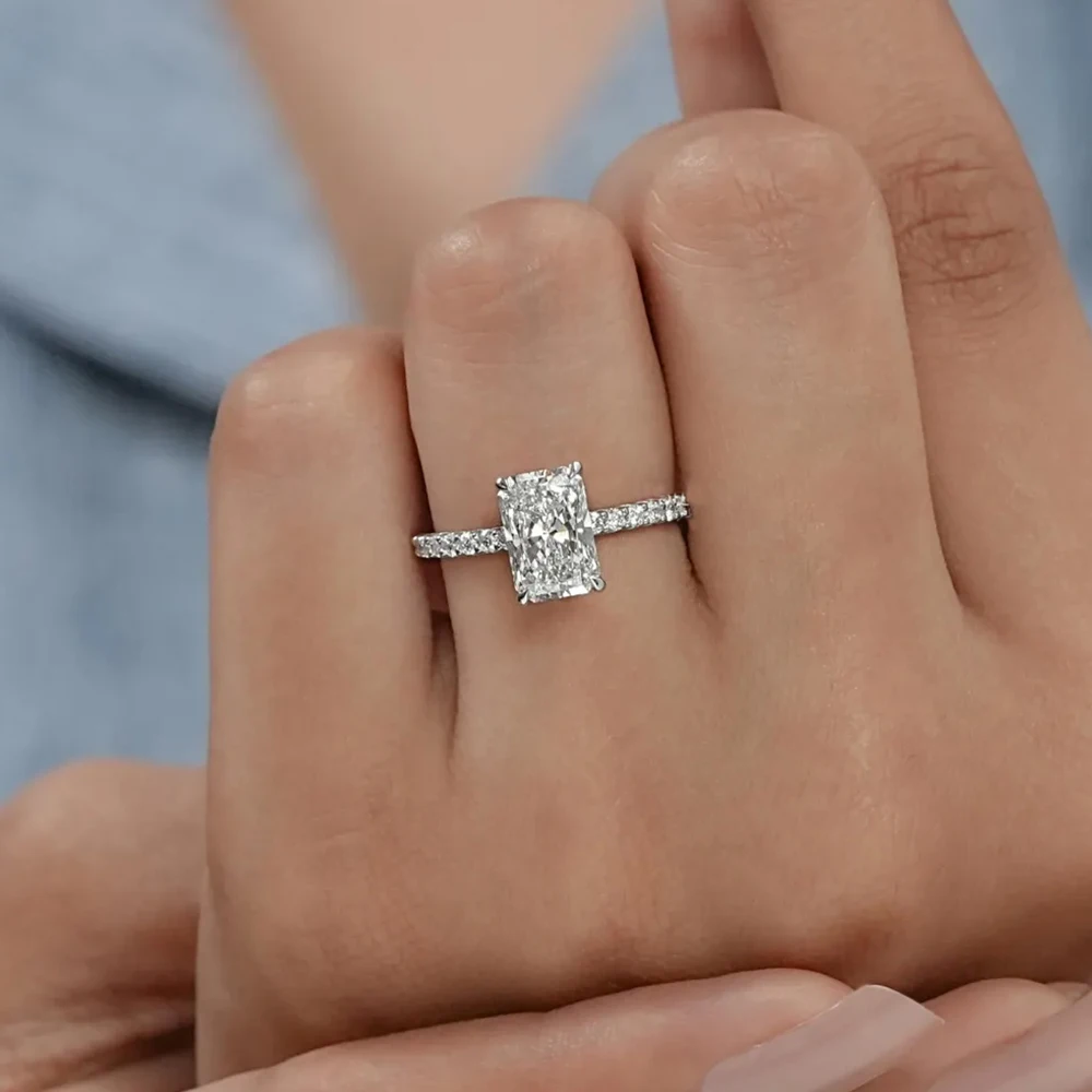 Anel de noivado de moissanite com corte radiante, 1-4ct, para mulheres, laboratório cultivado, halo oculto, diamante s925, prata, joias de casamento, presentes certificados
