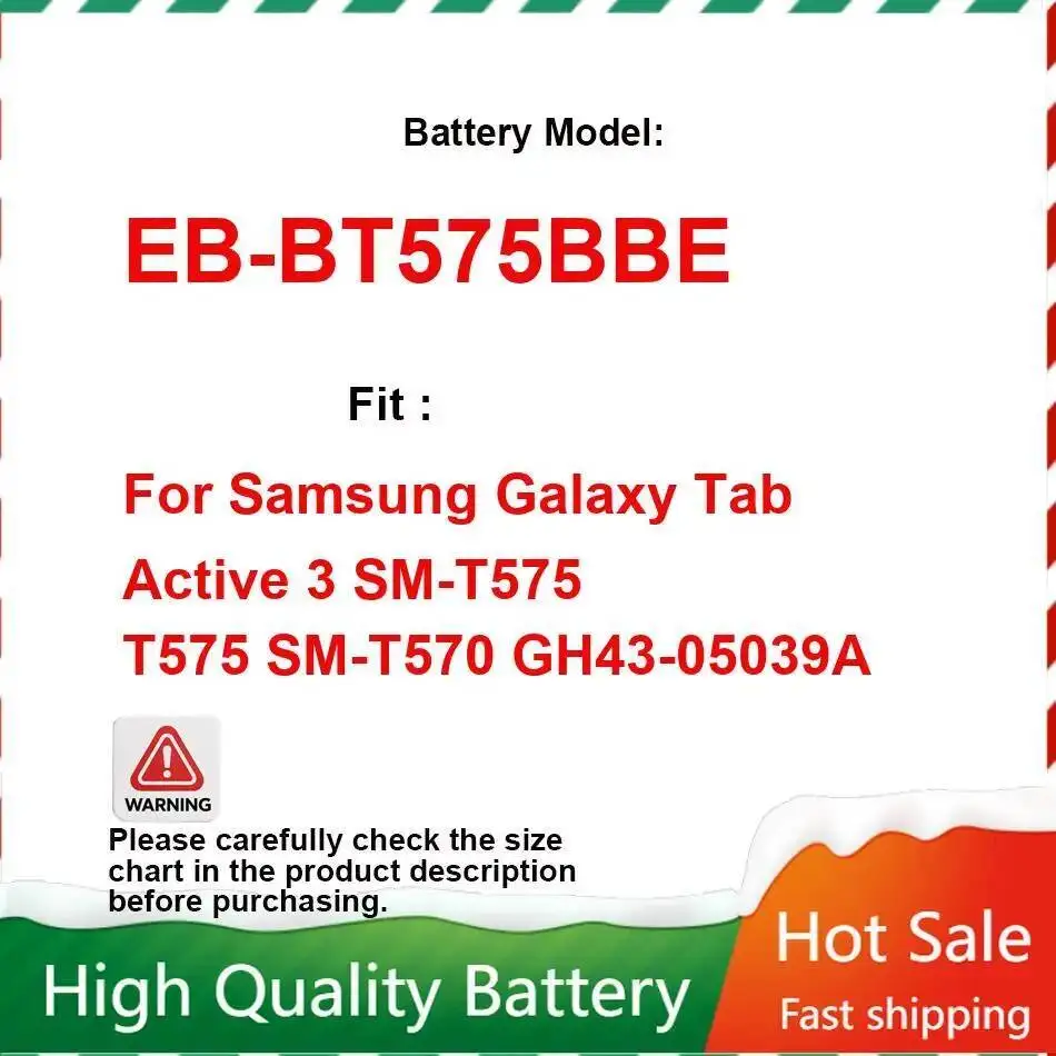

Tablet Battery EB-BT575BBE 5050Mah For Samsung Galaxy Tab Active 3 SM-T575 T575 SM-T570 GH43-05039A