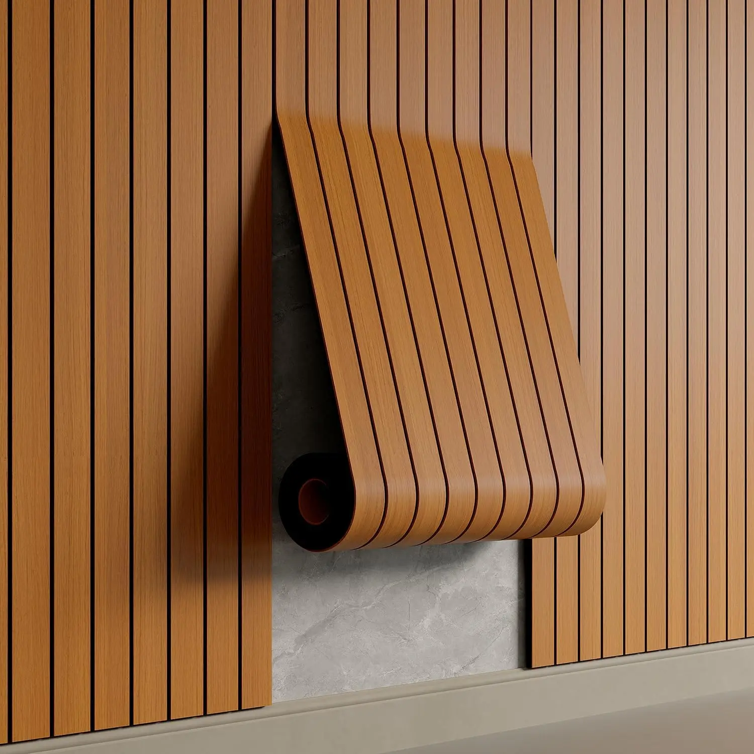 

Self-Adhesive PVC Slat Wall Panel 236x15.75in Faux Wood Grain 3D Wallpaper for Walls Ceilings