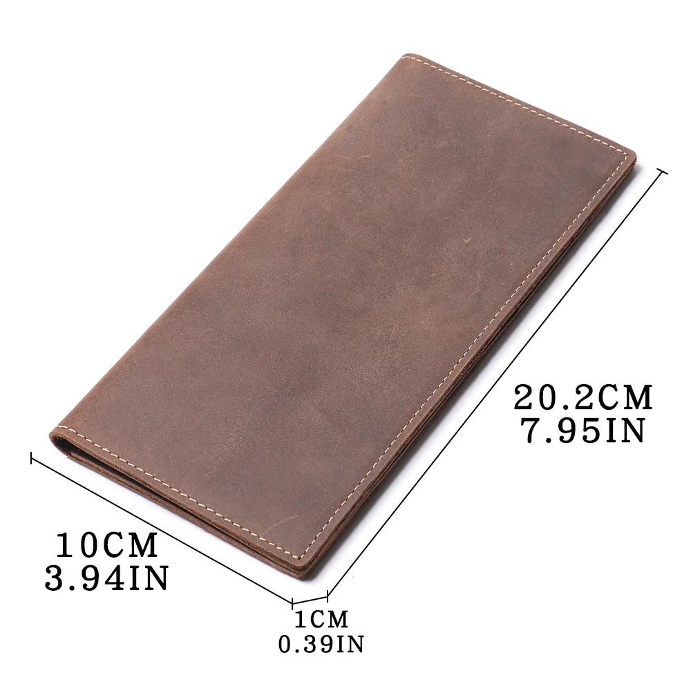 Vintage Crazy Horse Leather Long Wallet for Men with Multiple Card Slots and Zipper Pocket
