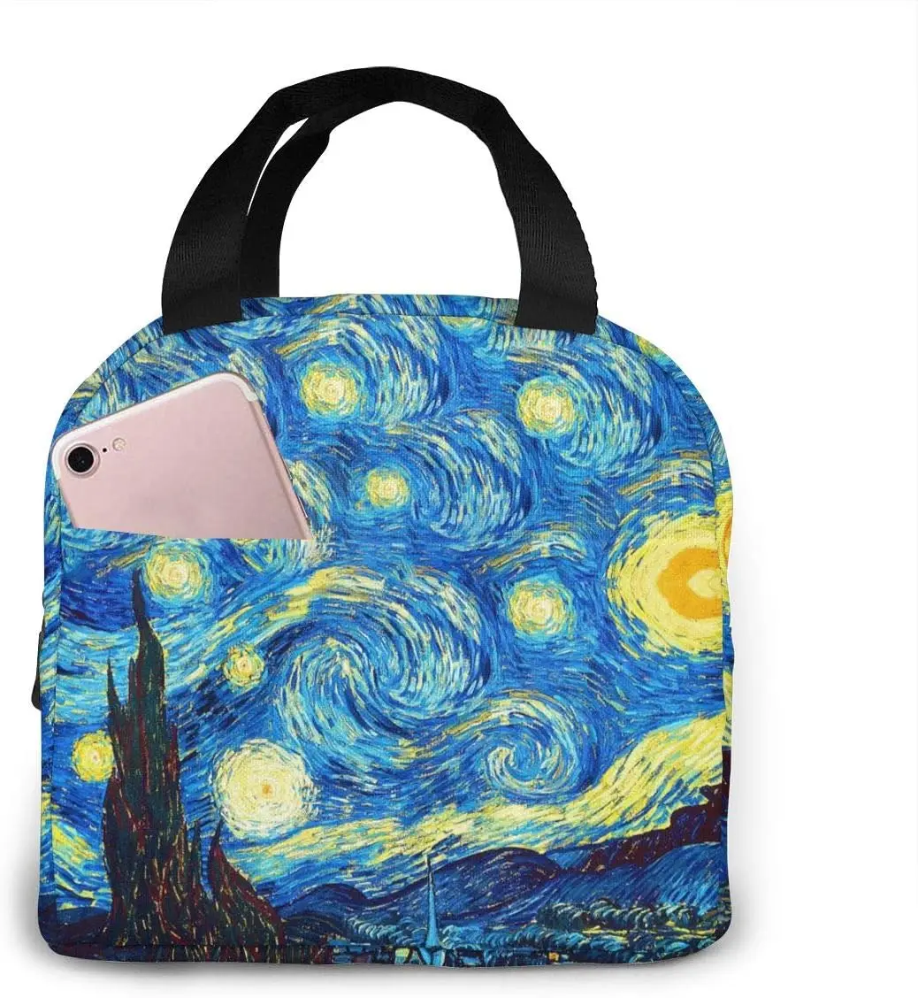 Fiambrera térmica resistente al agua para mujer, bolsa enfriadora, contenedor de almuerzo con forro suave, color azul, para Halloween