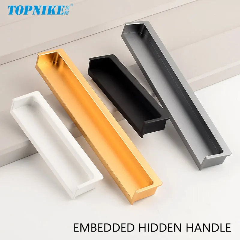 Modern Luxury Concealed Pulls White Wardrobe Doors Handles Black Cabinets Drawers Recessed Finger Handles Embedded Hidden