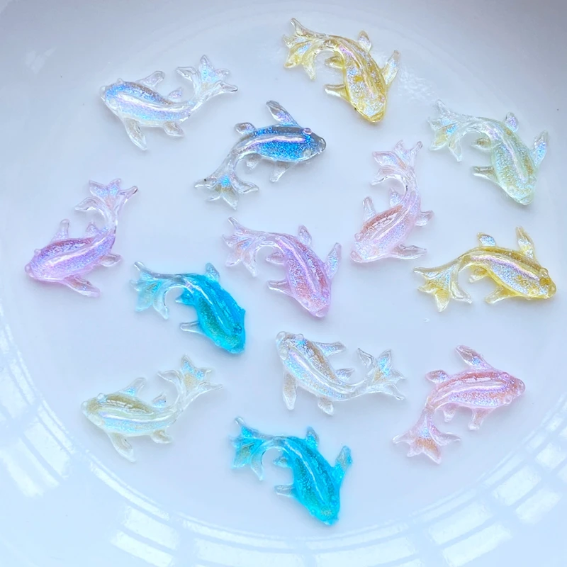 100Pcs New Cute Mini Shining Dolphin Resin Figurine Crafts Flatback Cabochon Ornament Jewelry Making Hairwear Accessories