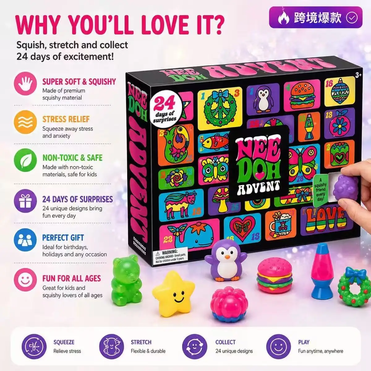 Advent Calendar Squeeze Fidget Toy, Mini Pop-Up Surprise Box, Sensory Stress Relief & Anxiety Fidget, Cute Small Gift