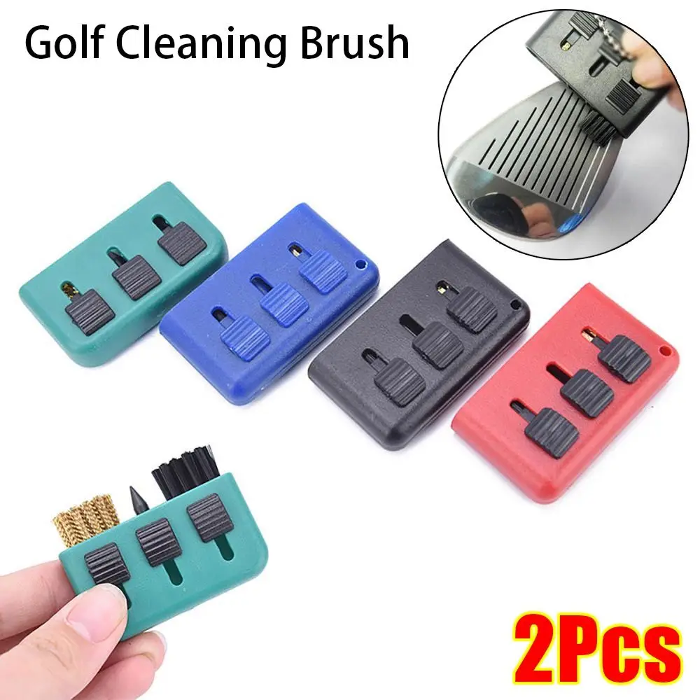 2Pcs Durable Golf Supplies Golf Cleaning Brush Retractable Copper Hair Ball Head Brush 3 in 1 Pocket Size Golf Club Cleaner Tool