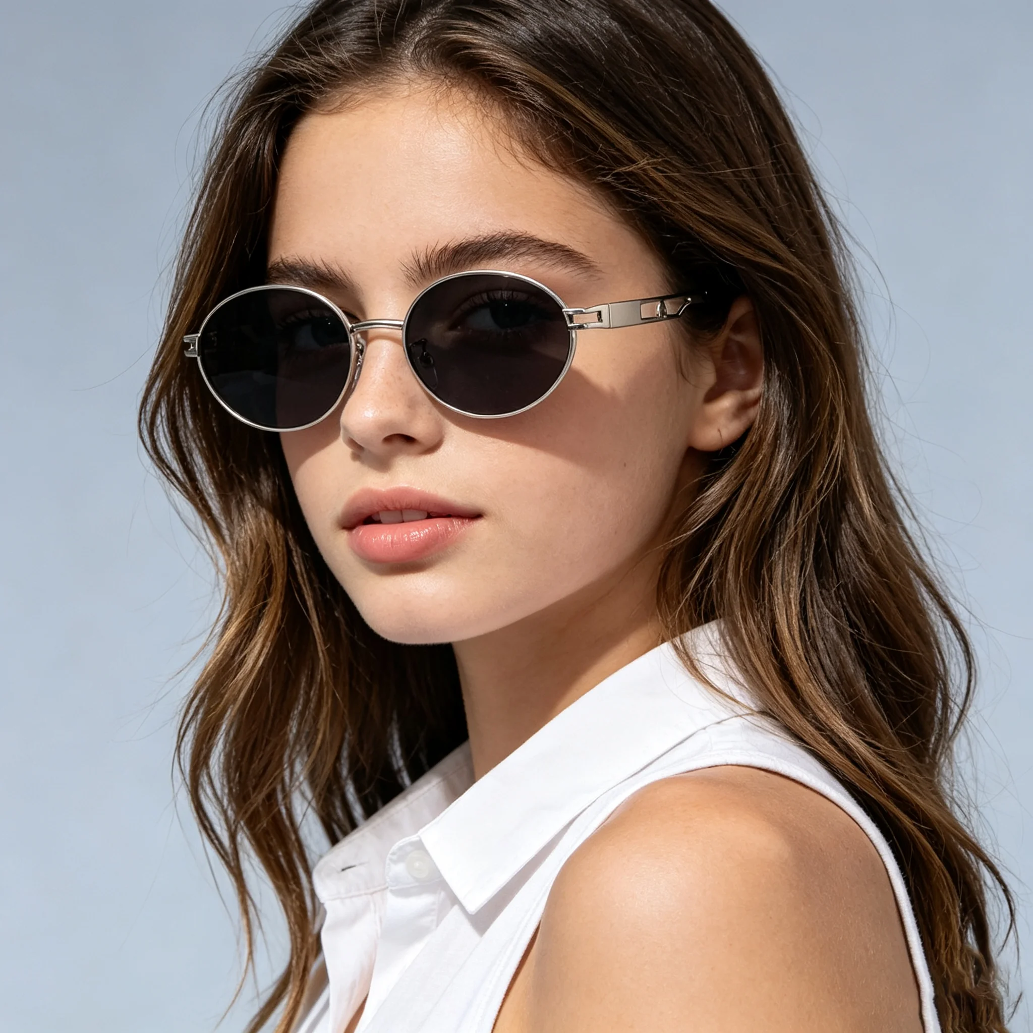 Women's Vintage Y2K Small Frame Hollow Metal Oval Sunglasses with UV400 for Outdoor Driving
