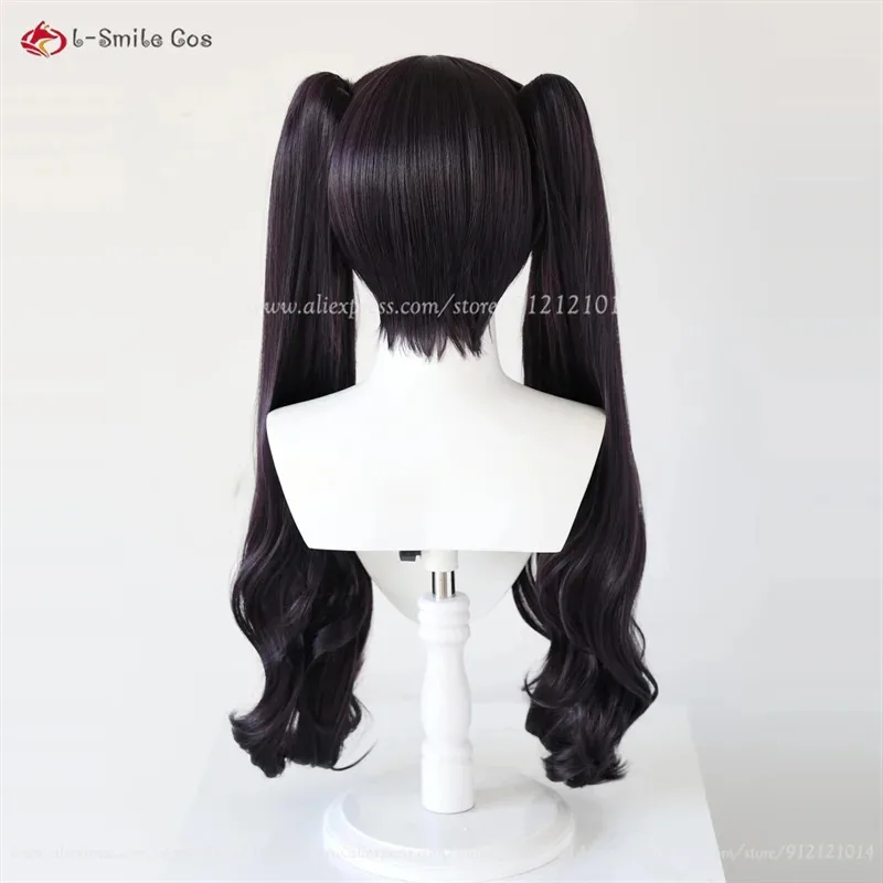 أنيمي ساكورا تومويو Daidouji شعر مستعار تأثيري طويل الأرجواني الأسود مزدوجة ذيل حصان نمط الباروكات مقاومة للحرارة الشعر الاصطناعية + غطاء شعر مستعار #4