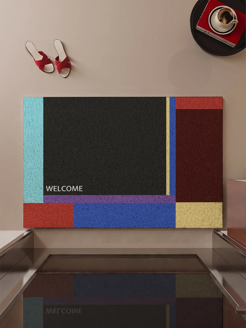 Color Block Geometric Wire Loop Mat Non-Slip Waterproof Welcome Entrance Doormat Dirt Trapping Indoor Floor Mat