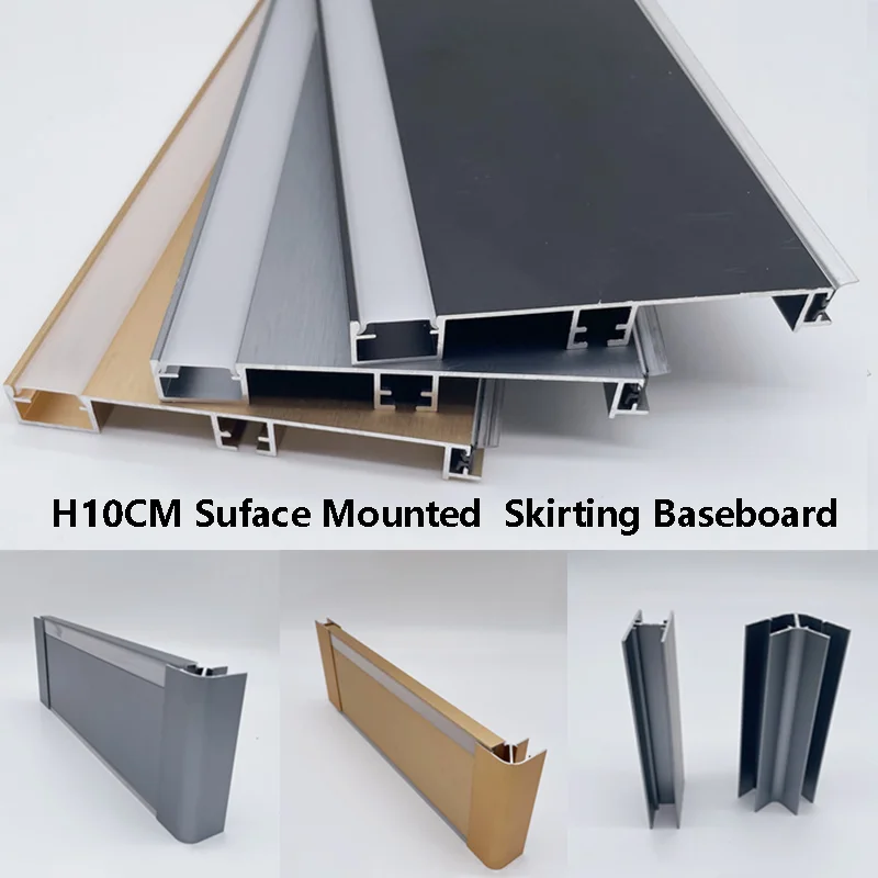 H10CM Suface Mounted Skirting Baseboard Aluminum Profile Pc Diffuse Channel Floor Corner Corridor Wall Skirting Hard Strip Lamp