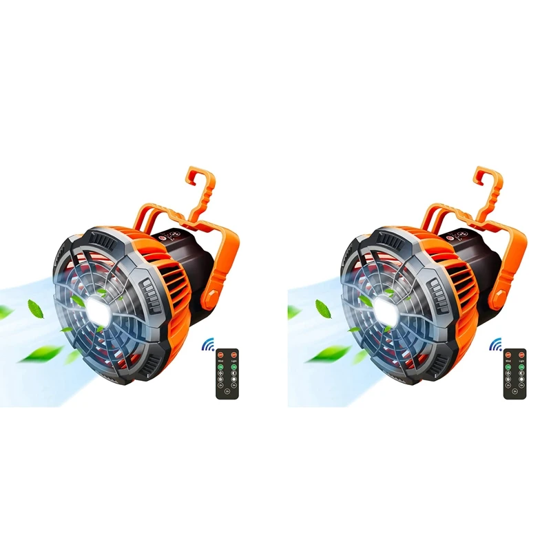 

2X Camping Fan With LED Lantern, 25 Hours Portable Battery Operated Fan With Hang Hook, Rechargeable Outdoor Tent Fan