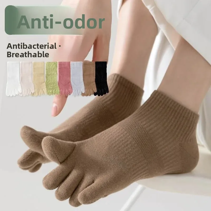 Women's Five-Finger Short Socks Breathable Thin Pure Color Mid-Calf Socks Absorb Sweat Spring Autumn Summer Seasonal Socks