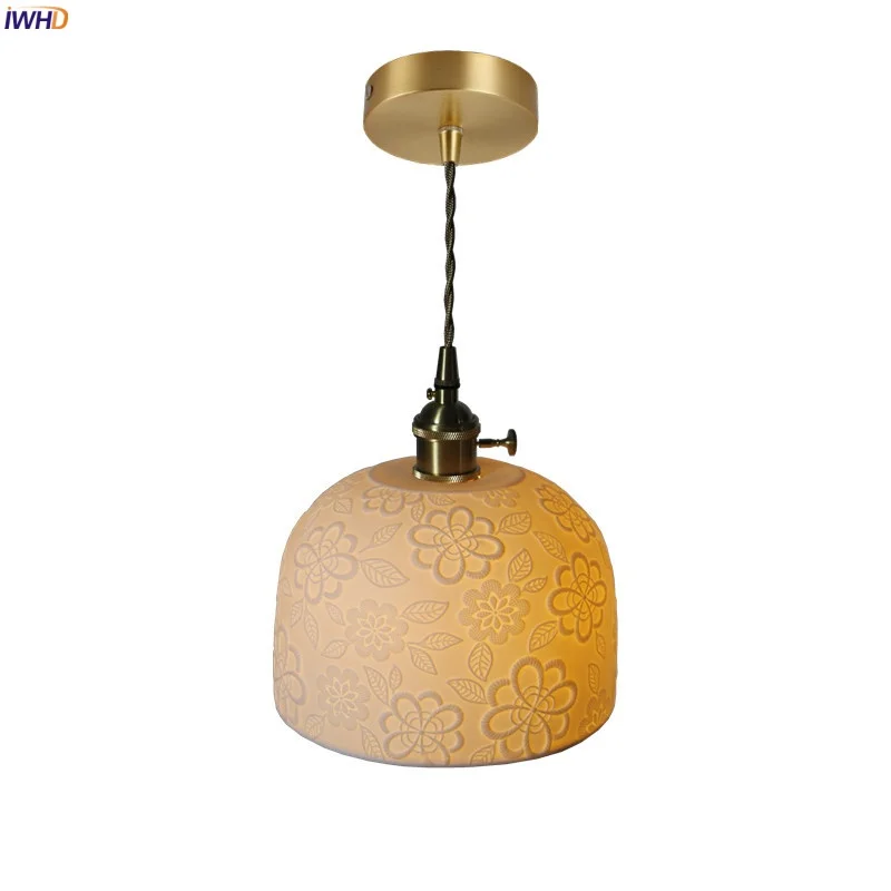 

IWHD American Vintage LED Pendant Lights For Bedroom Dining Living Room Kitchen Home Design White Ceramic Hanging Lamp Lighting