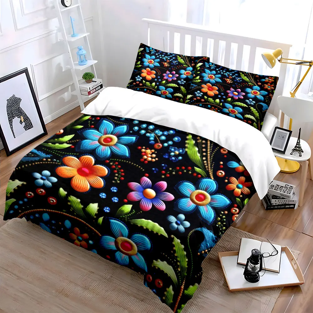 Elegant Vibrant Floral Patterns Print Bedding Set 1 Duvet Cover 2 Pillowcases for Adult and Children Luxury Gift Full Size