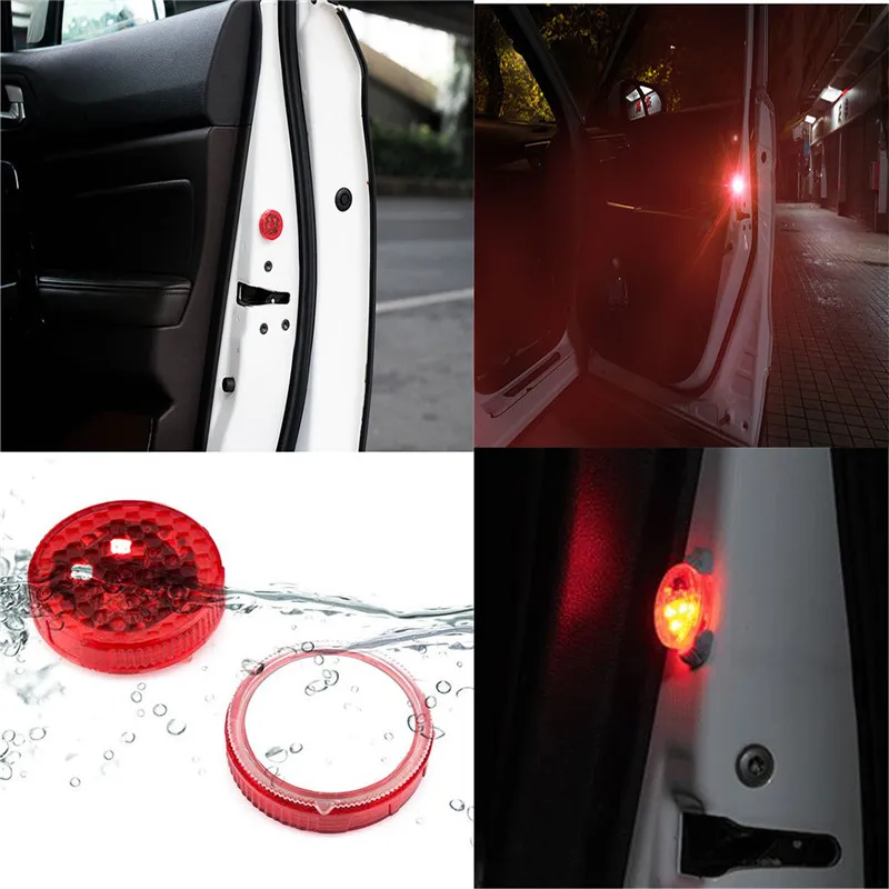 2pcCar Door Light Warning Light Anti Collision Lights Flash Light Red Wireless Alarm Lamp Strobe Light Turn Signal Parking Light