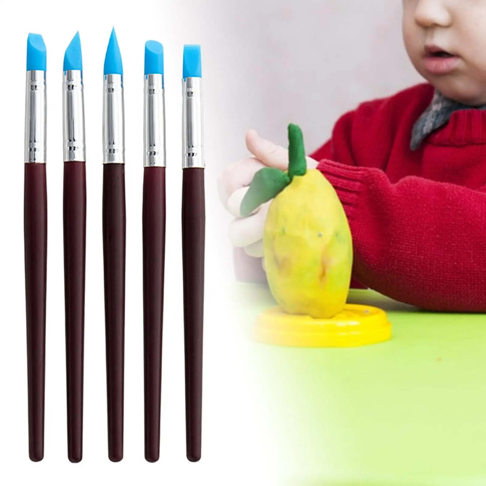 5x Clay Tools, Silicone Clay Sculpting Tools, Rubber Tip Paint Brushes Set Pottery Clay Tools for Decorating Carving