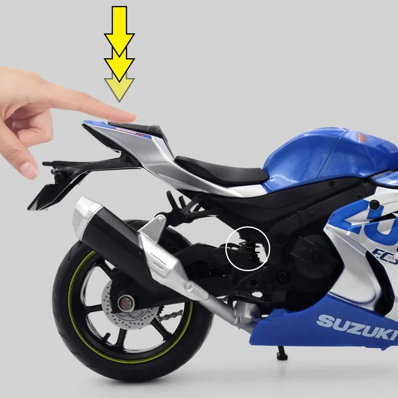 Suzuki GSX R1000R Modelo de motocicleta, Diecast Car Toys para meninos, presente de aniversário para crianças, coleção, escala 1:12