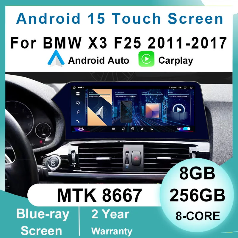 Android 15 8+256G Auto Carplay Car Multimedia Dvd Player Blade Screen For BMW X3 F25 X4 F26 2011-2018 Radio Gps Navigation
