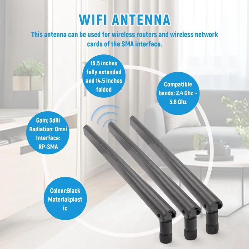 Antena Wifi de Metal para RP-SMA ASUS, dispositivo inalámbrico de doble banda con interfaz de RT-AC68U, 5Dbi, 2,4G/5G, 3 uds.