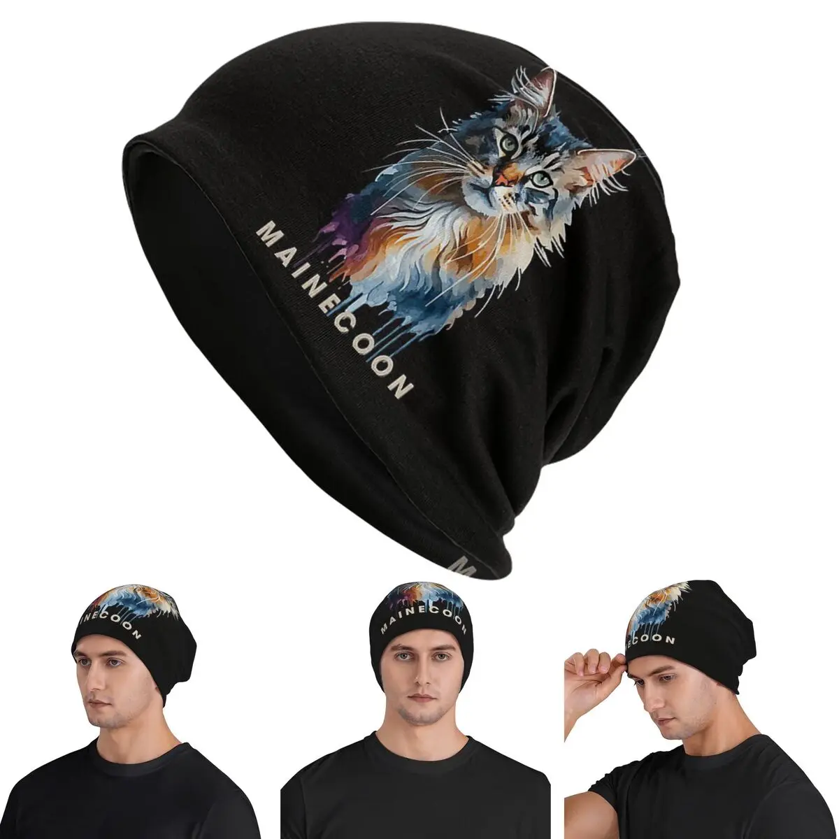 Красочный Mainecoon, великолепные шапки-бини с изображением мейн-куна и кота, теплая осенне-зимняя уличная шапка, вязаные шапки для взрослых