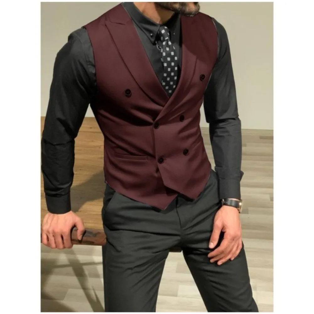 Business Men's Vest Peaked Lapel Double Breasted Male Wedding Gentleman Formal Waistcoat Jacket Casual Slim Fit Custom Made Vest