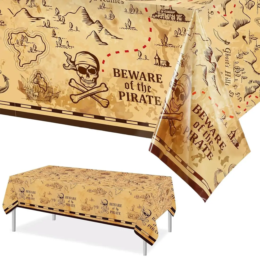 Mantel de plástico Rectangular con diseño de mapa del tesoro, decoraciones para fiestas temáticas del tesoro pirata, suministros de cubierta de mesa de aventura