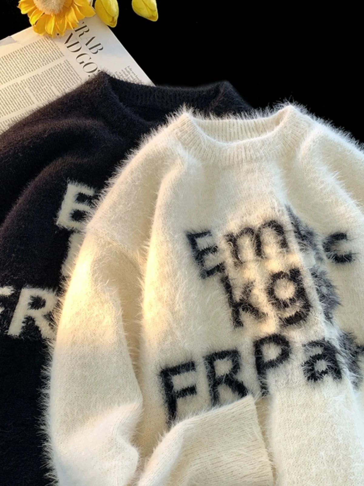 

Мужской свободный вязаный свитер в американском ретро-стиле, весенне-осенний, повседневный, для студентов, с круглым вырезом, средней длины рукава