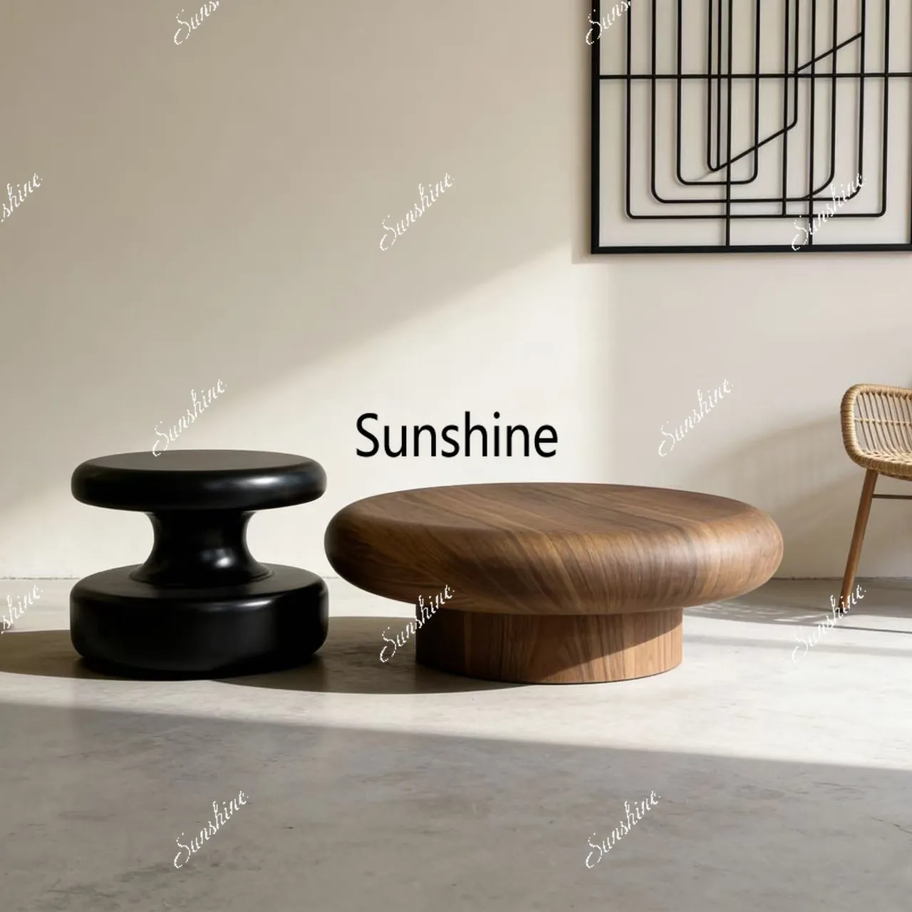 Modern simple wabi-sabi creative wooden round coffee table