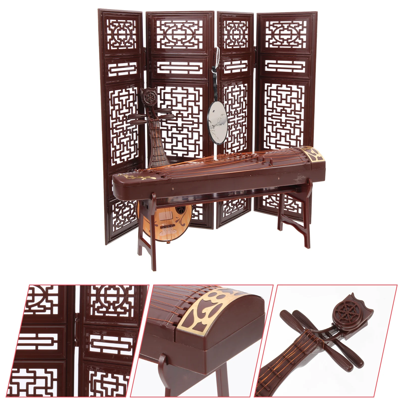 

4pcs Simulation Guzheng Pipa Mini Chinese Fan Prop Small Instrument Decor Desktop Decoration Miniature Retro Instrument Office