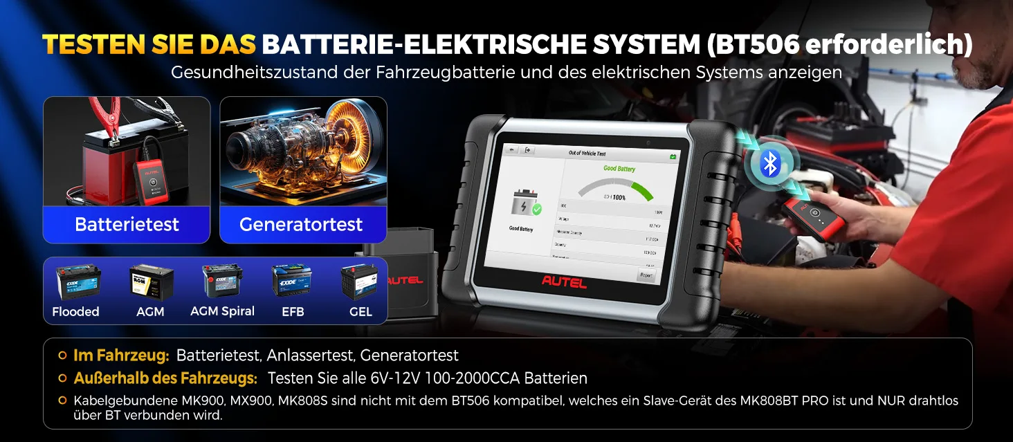 Autel MaxiCOM MK808BT PRO Kabelloses OBD2-Diagnosegerät, Kfz-Scanner, Diagnose aller Systeme, 3000+ Tests, PK MK900BT MK808S – Detail 14