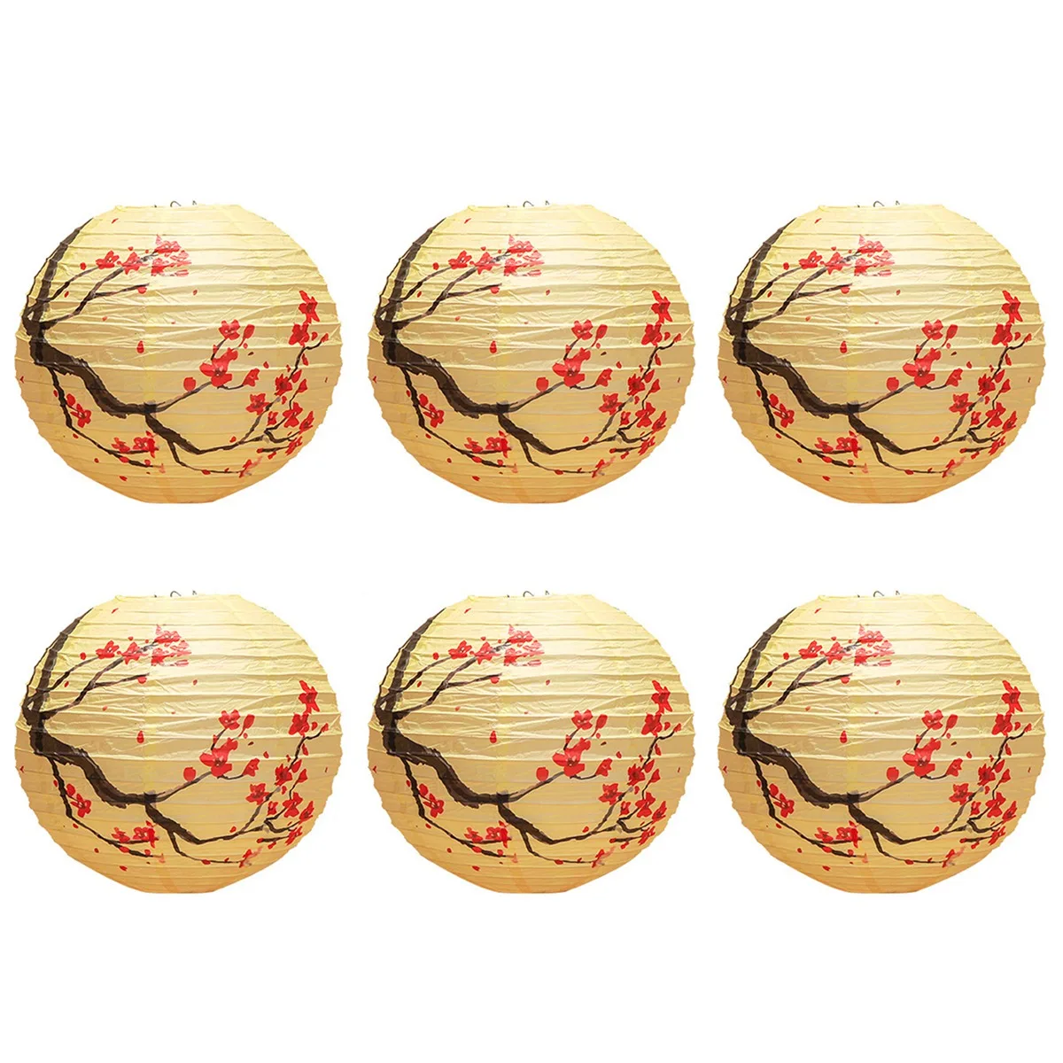 6 Pcs Chinese Paper Lantern,12 Inch Chinese Oriental Style Decorative Party Round Paper Lanterns(Plum Without Lamp)