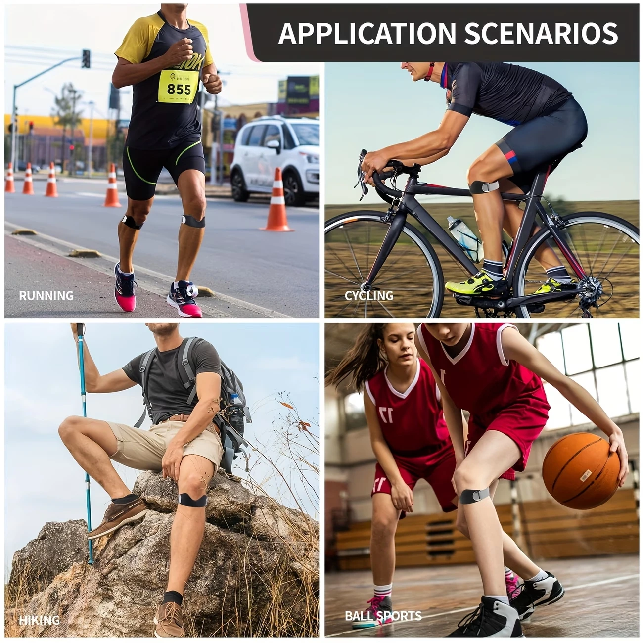 2er-Pack Patella-Bänder mit verstellbarer Metallschnalle, rutschfeste Silikon-Kompressions-Patellasehnenstütze, Kniebandage für Laufen, Seilspringen, Badminton, Bergsteigen, Unisex stoßdämpfendes Kompressions-Patella-S – Detail 6