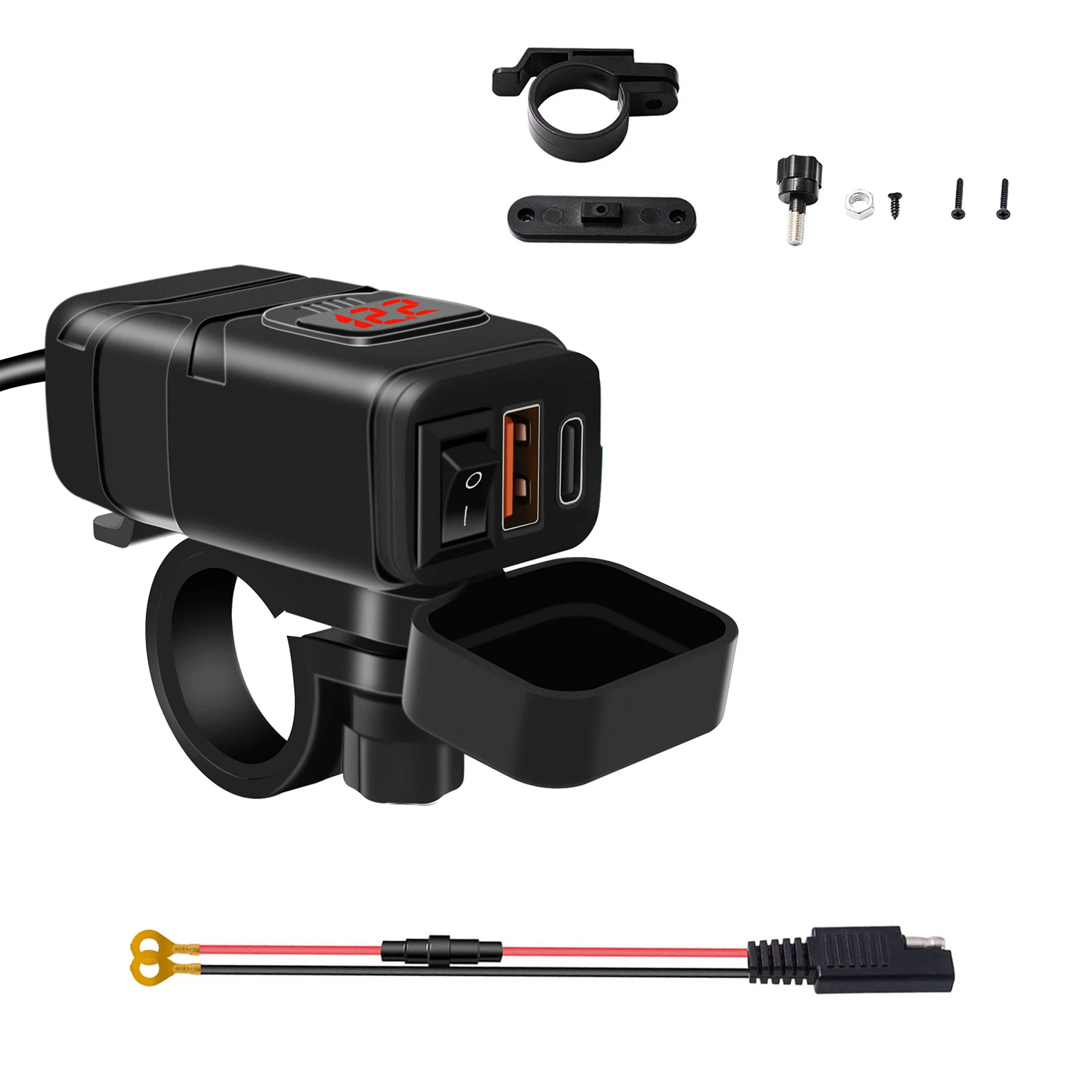 

Motorcycle Vehicle-Mounted Charger QC3.0 + PD USB Adapter DC12V-24V Dual USB Phone GPS Fast Charger With Switch Moto Accessories