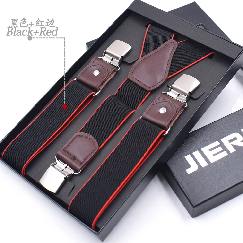 3.5CM Men's Suspender 3 Clips Leather Garter Wide Suspensores Hombre Belt Strap Bretelles